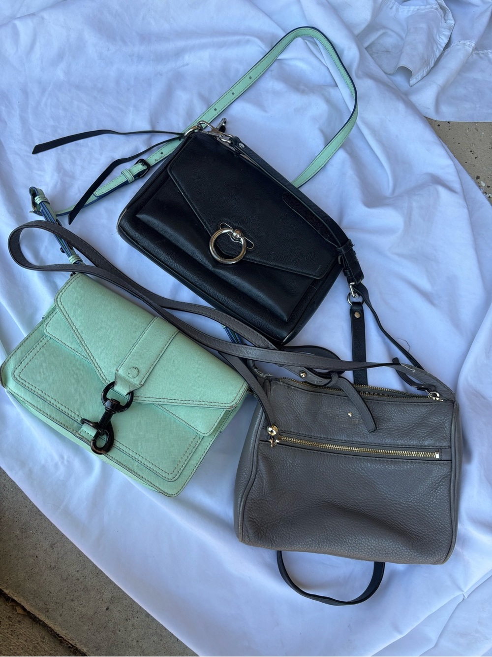 Kate Spade Grey Crossbody / Rebecca Minkoff Black and Mint Crossbody Handbags